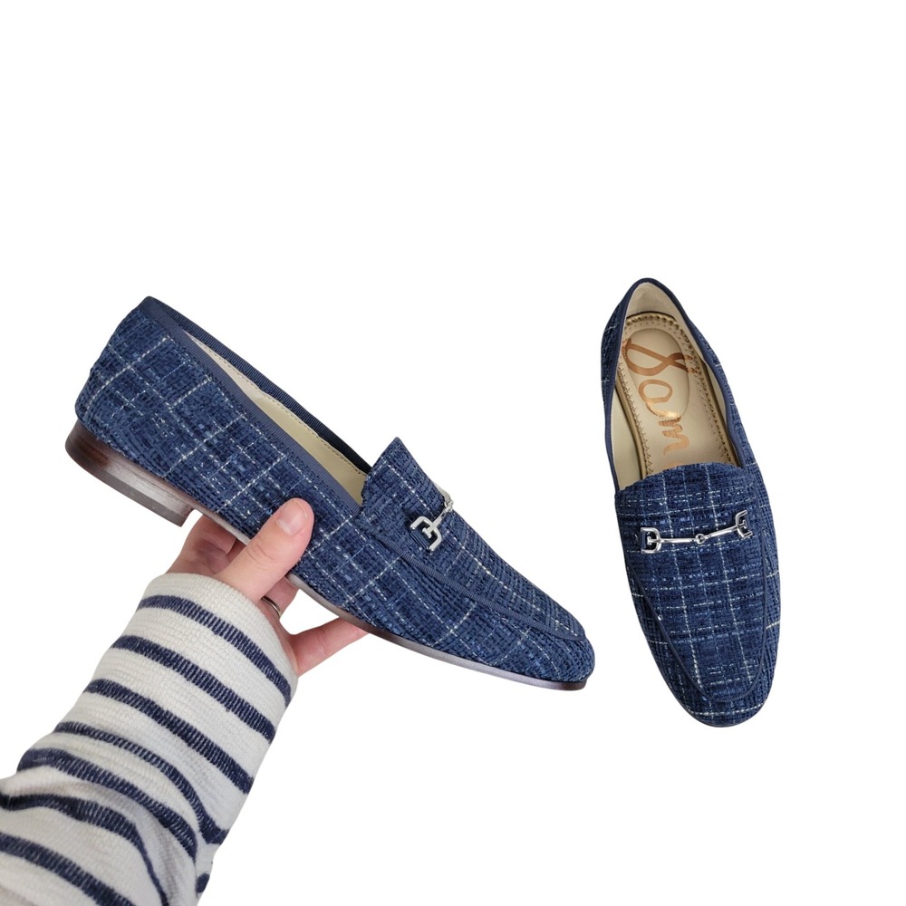 Sam Edelman Tweed Loraine Bit Loafers Blue Size 8M Leather Upper